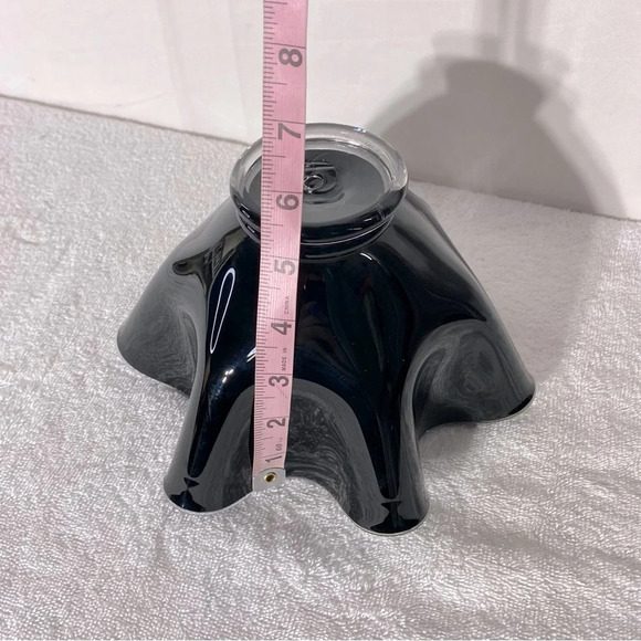 Handblown Ripple Edge Blue Black Glass Opal Cut Glass Handkerchief Vase Bowl - Picture 14 of 15